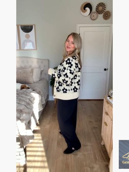 Floral Cardigan Sweater Long Sleeve Open Front Button Down Knit Retro - Picture 4 of 7